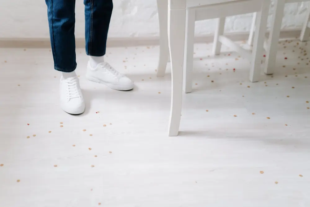 White patterned floor tiles